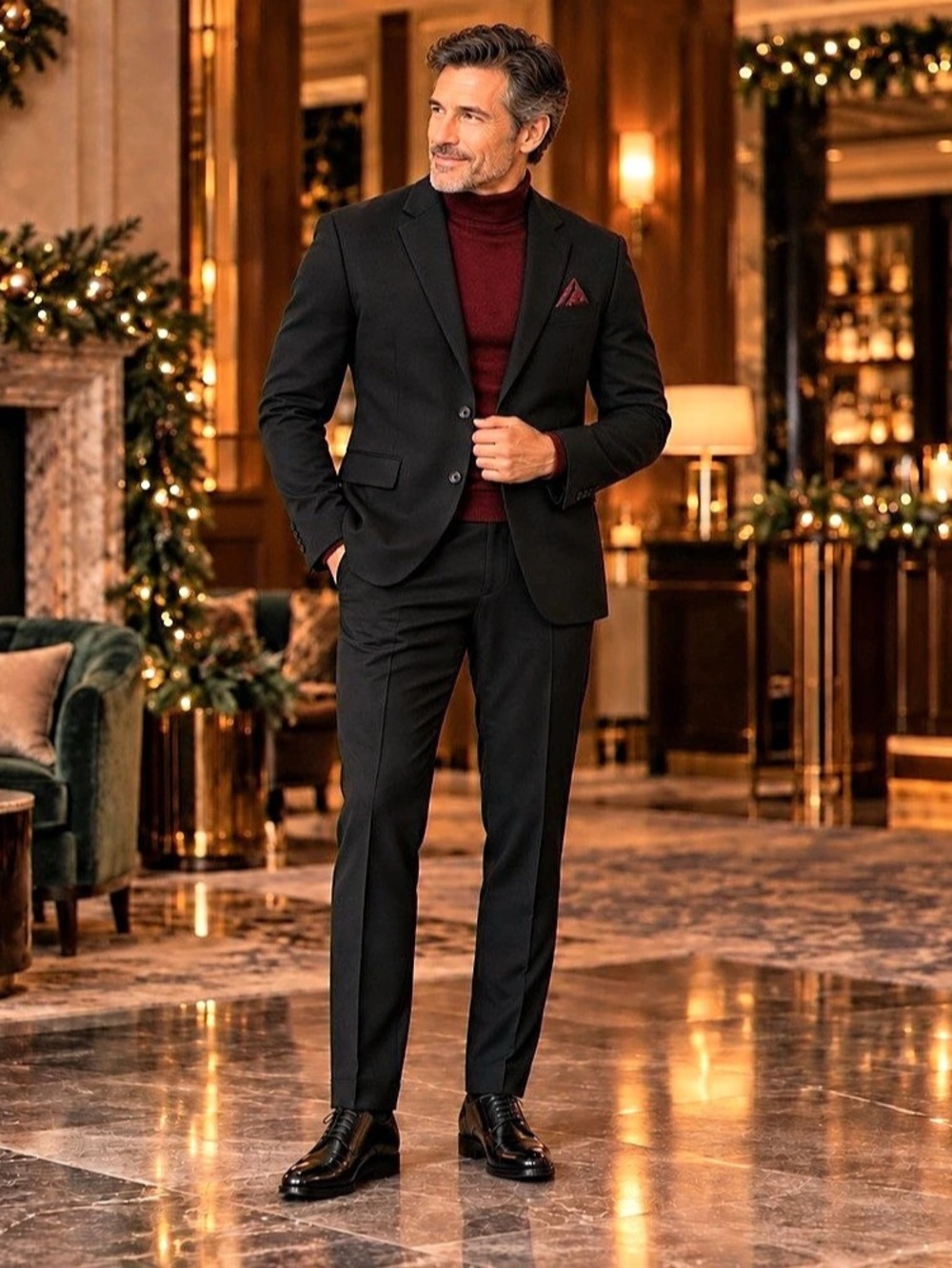 Calvin Klein Cocktail Attire Suit 40S Black Pinstripe Wool Holiday Party Formal